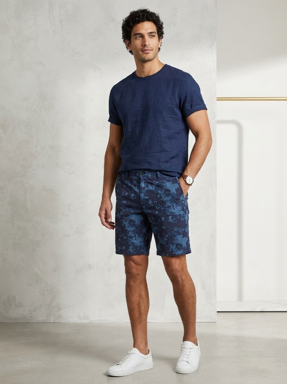 Club Monaco Maddox Camo Floral Shorts 33 Navy Blue NWT